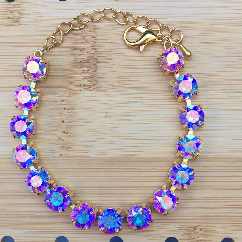 Aurora Borealis + Gold Crystal Tennis Bracelet - Picture 8 of 16